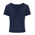 thumbnail image 5 of Timegard Going out Tops for Women Deep V Neck Ruched Cropped Slim Comfy Short Sleeve Tee Casual Summer, 5 of 7