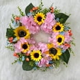 thumbnail image 4 of Spring Summer Wreaths for Front Door, 20 Inch Artificial Wreath with Hydrangeas Sunflower, for All Seasons Easter Indoor Outdoor Farmhouse Home Porch Wall Window Decor, 4 of 9