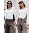 thumbnail image 2 of Ekouaer Long Sleeve Shirts for Women 3 Pack Scoop Neck Fitted Tops Thermal Undershirt Stretch Base Layer Soft Tee Brown/White/Black, 2 of 6