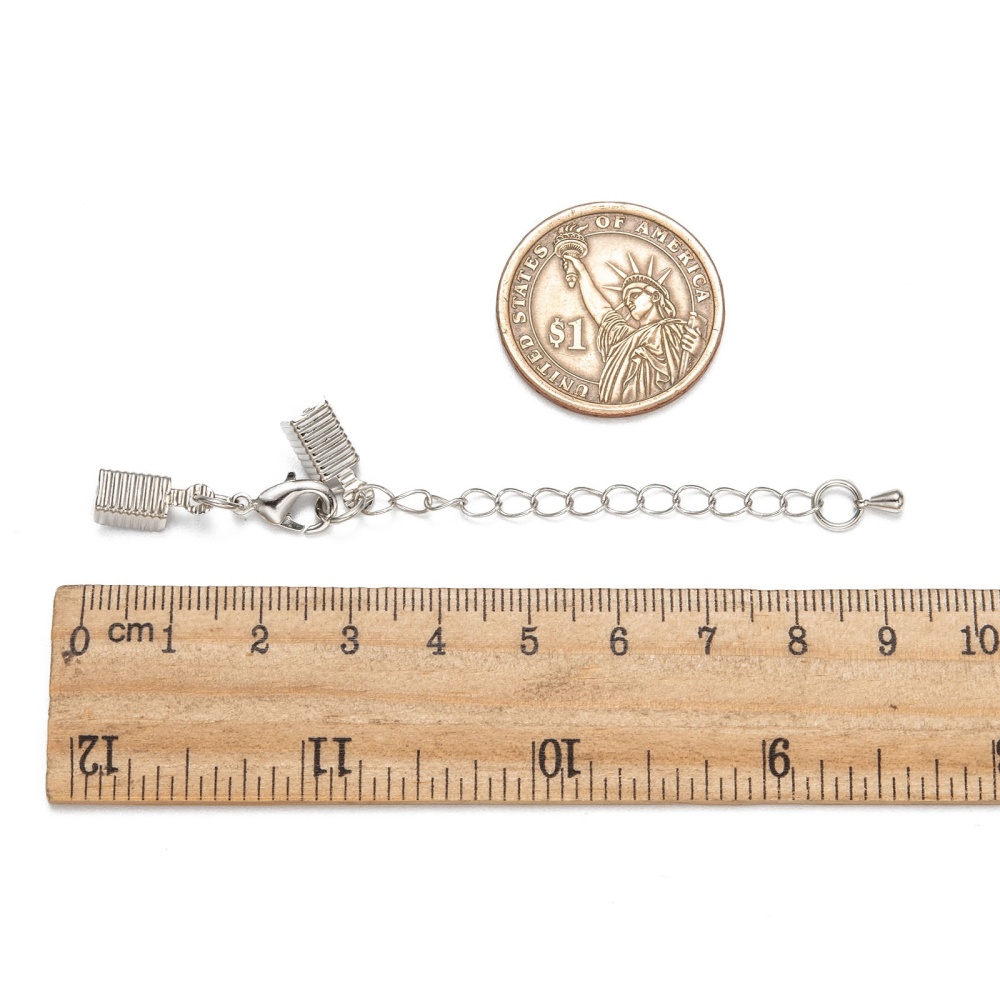 Brass Chain Extender with Clasp & Clip Ends Set Lobster Claw Clasp and Cord Crimp Nickel Free Platinum Chain: 50x3.5mm Hole: 1.5mm Clasp: 12x7.5x3mm Cord Crimp: 13x5mm