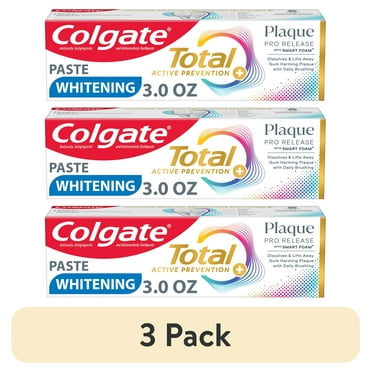 (3 pack) Colgate Total Plaque Pro Release Whitening Toothpaste, 3.0 oz