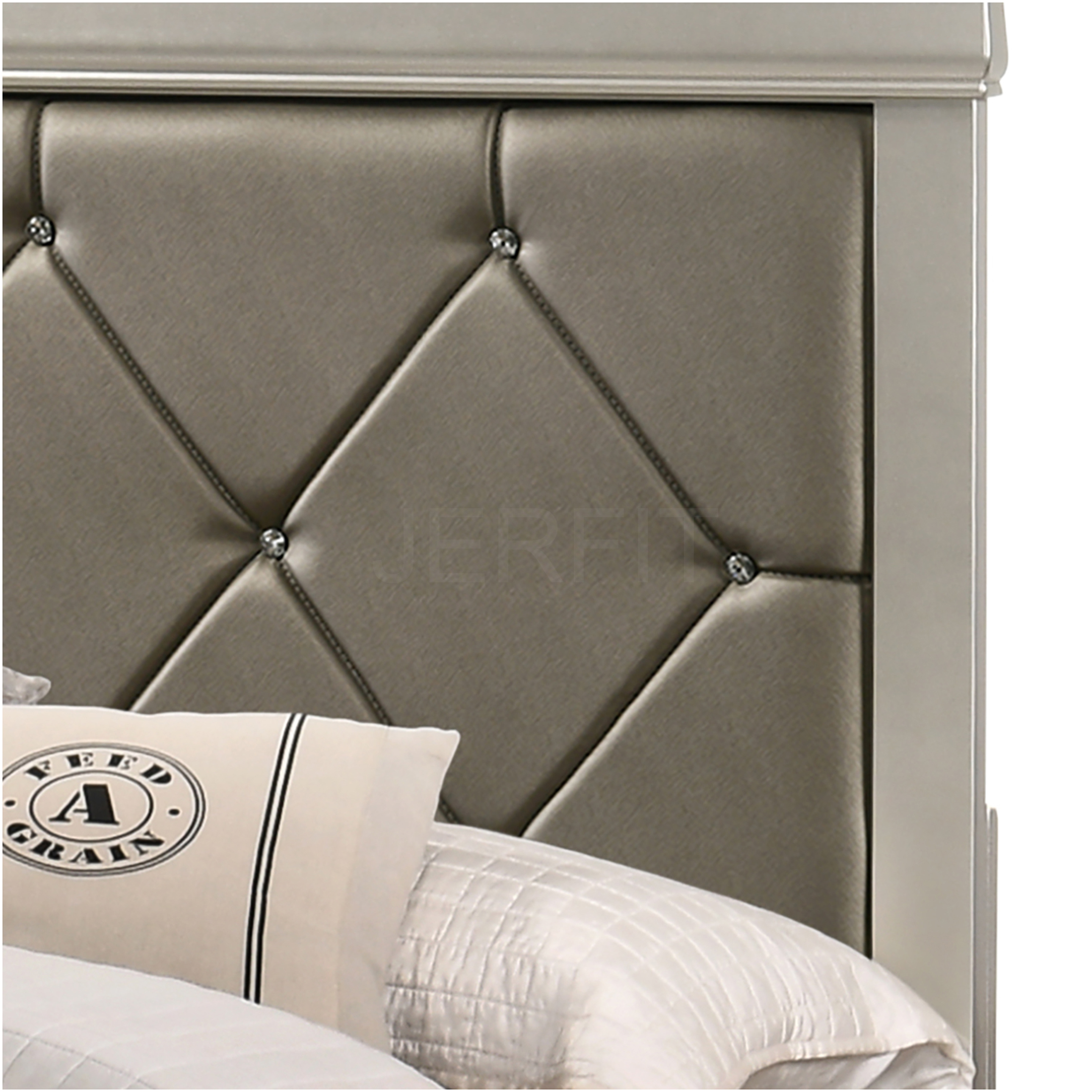 JERFIT King Size Upholstered Bed Frame with Button Tufted Headboard, Modern Beige Crocodile Texture Panel Bed for Master Bedroom, Solid Wood Structure