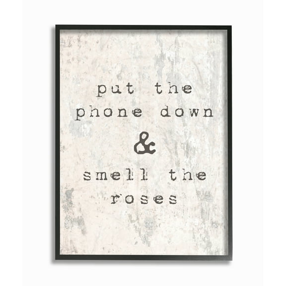 Stupell Industries Put Phone Down Smell Roses Typography Typography Painting Black Framed Art Print Wall Art, 16 x 20
