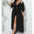 thumbnail image 3 of BSDJILFG Womens Swimsuit Cover Up Long Cardigan Lightweight Flowy Short Sleeve Loose Fit Tie Waist High Split Shirt Dress, 3 of 5