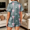 thumbnail image 6 of Womens Satin Pajamas Set Button Down 2 Piece Silk Pjs Shorts Set Bowknot Printed Notch Collar Sleepwear, 6 of 6