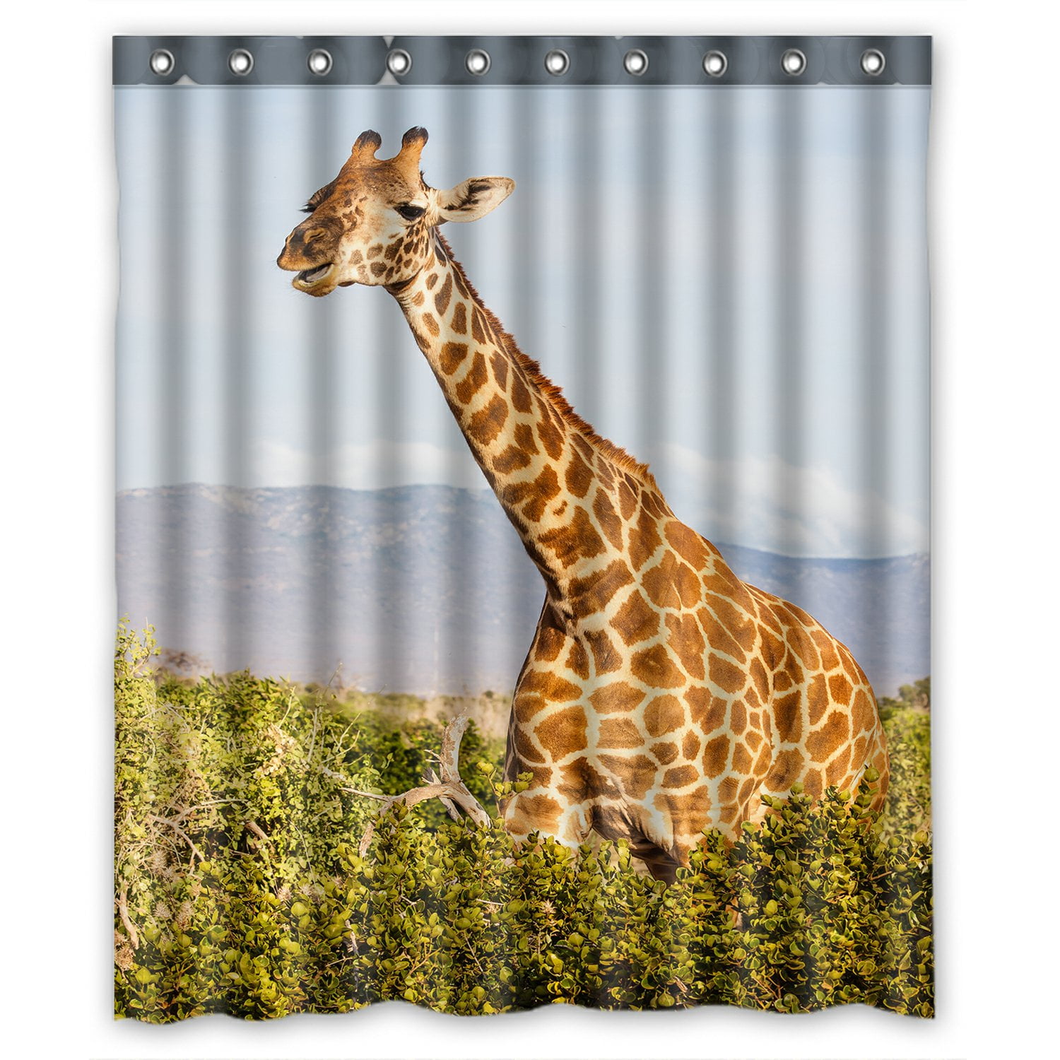 PHFZK Mountain Shower Curtain, African Wild Animal Cute Lovely Giraffe