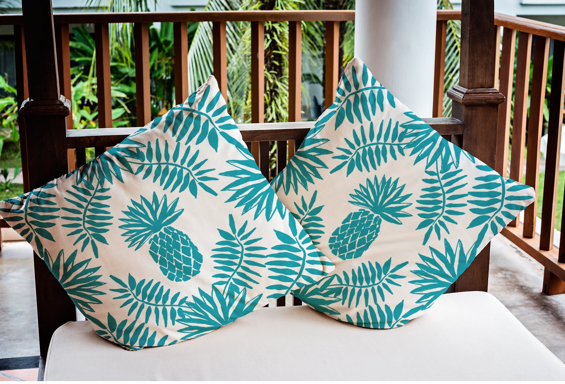 Simply Daisy 18 in x 18 in Tropical Blue and White Floral Polyester Throw Pillow