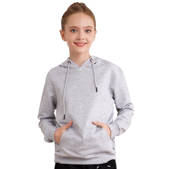 CHICTRY Kids Girls Hoodie Casual Sweatshirt Sportswear Solid Color Long Sleeve Drawstring Hooded Pullover Tops Grey 7-8