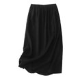 thumbnail image 2 of Women Minimalist Vintage Solid Soft Elastic Waist Pull-on Opaque Non-Sheer Flowy A-Line Midi Skirt Black L, 2 of 6
