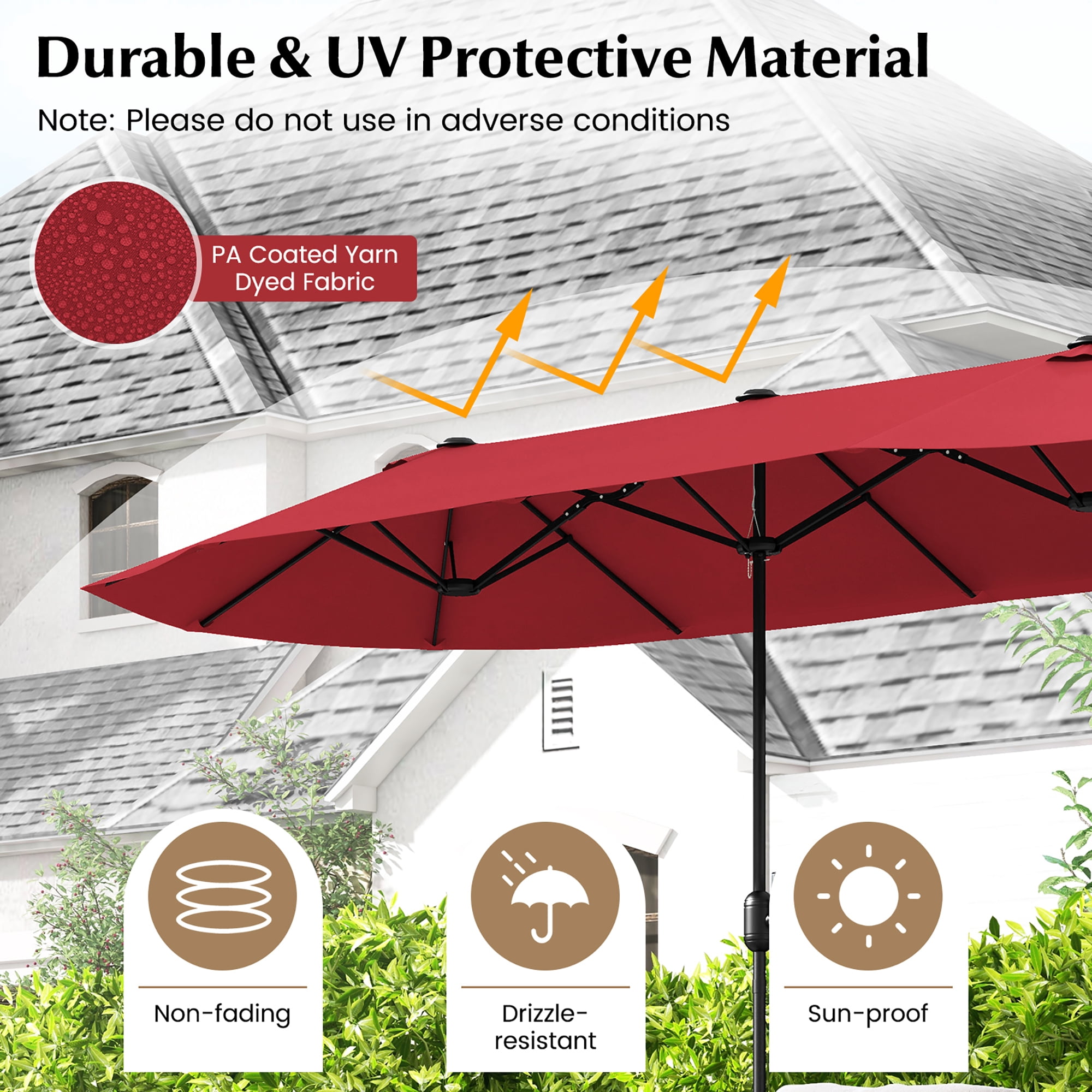 Gymax 13FT Double-sided Patio Umbrella w/ Crank Handle Umbrella Base Safety Lock Wine