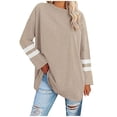thumbnail image 1 of Chemises pour Femmes Col Rond Couleur Unie Manches Longues Pull Décontracté Ample Long Chandail en Molleton Blouse Hauts d'Automne pour Dames, 1 of 7