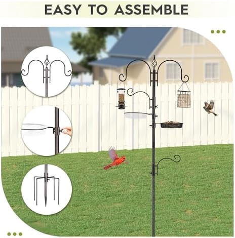 Bird Feeding Station Kit Bird Feeder Pole Wild Bird Feeder Hanging Kit Planter Hanger Multi Feeder Hanging with Metal Suet Feeder Bird Bath for Attracting Wild Birds