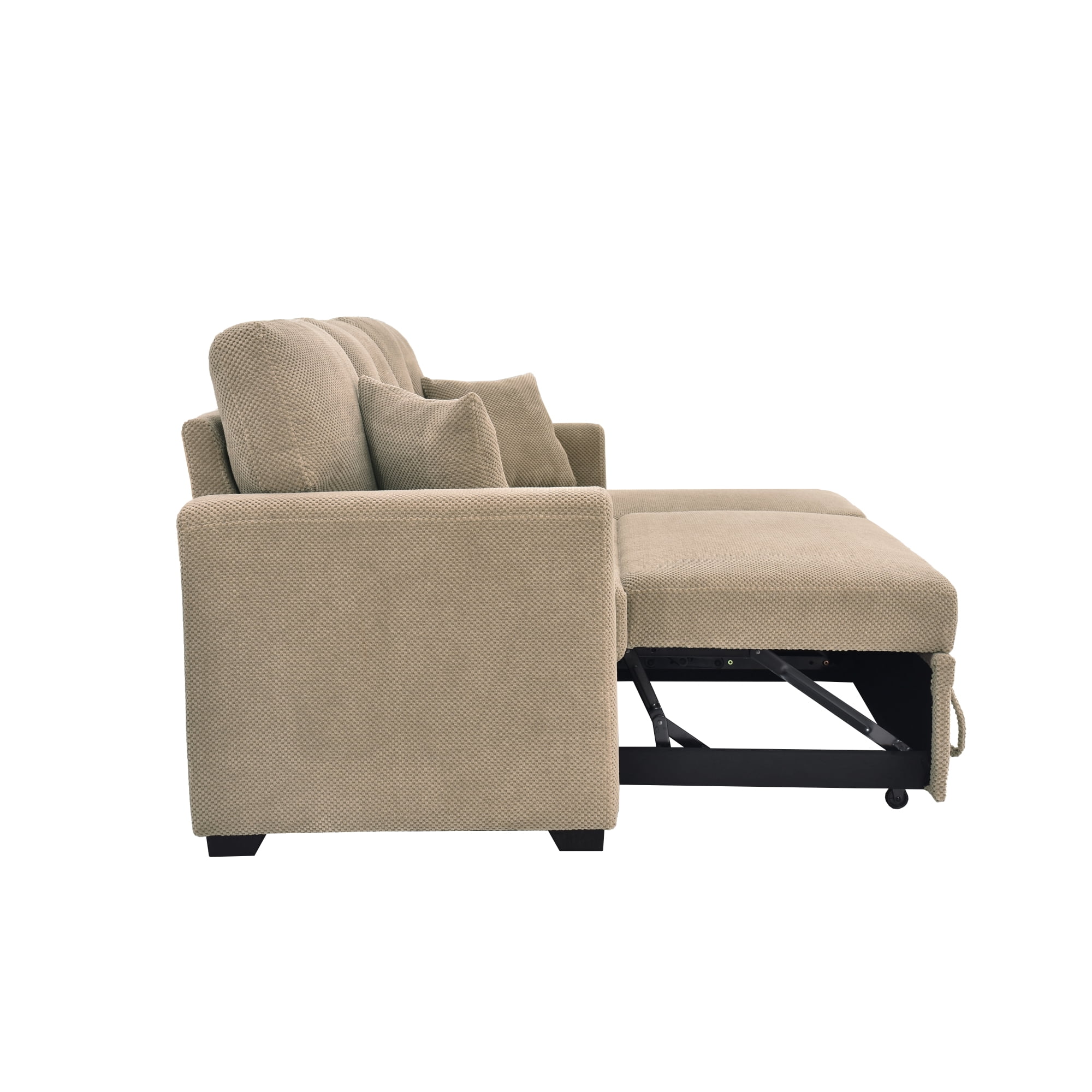 Leumius L Shaped Sectional Sofa with Pull Out Bed and Storage Chaise, 3 Seater Sectional Couch Convertible Sofa Bed for Small Space, Apartment & Guest Room, Camel