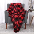 thumbnail image 2 of Plaid Soft Plush Fleece Blanket for Sofa Couch Bed, 60" x 78", Scarlet+Black, 2 of 8
