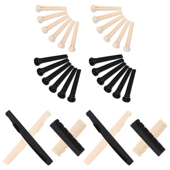 LOLIPPYY 4Sets Acoustic Guitar Replacement Kit Nut Saddle Bridge Pins Heavy Duty Plastic Construction
