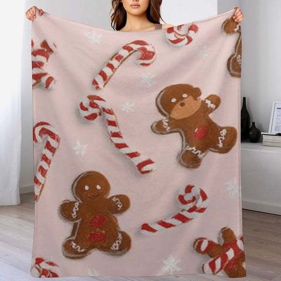 RKSupls Christmas Throw Blanket,Pink Gingerbread Soft Flannel Blanket, Fuzzy Warm Cozy Winter Blanket for Couch Bed Home Decor,30x40 in