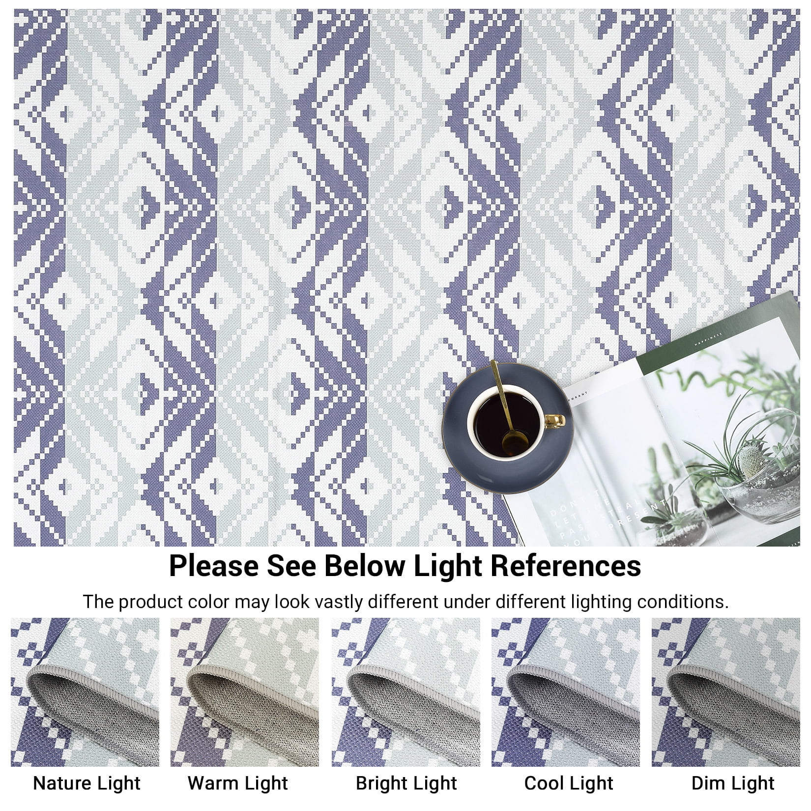 Senfot 5x8 Indoor Outdoor Area Rug Waterproof Modern Print Pattern Non-Slip Floor Carpet Stain Resistant for Patio Backyard Living Room Blue White