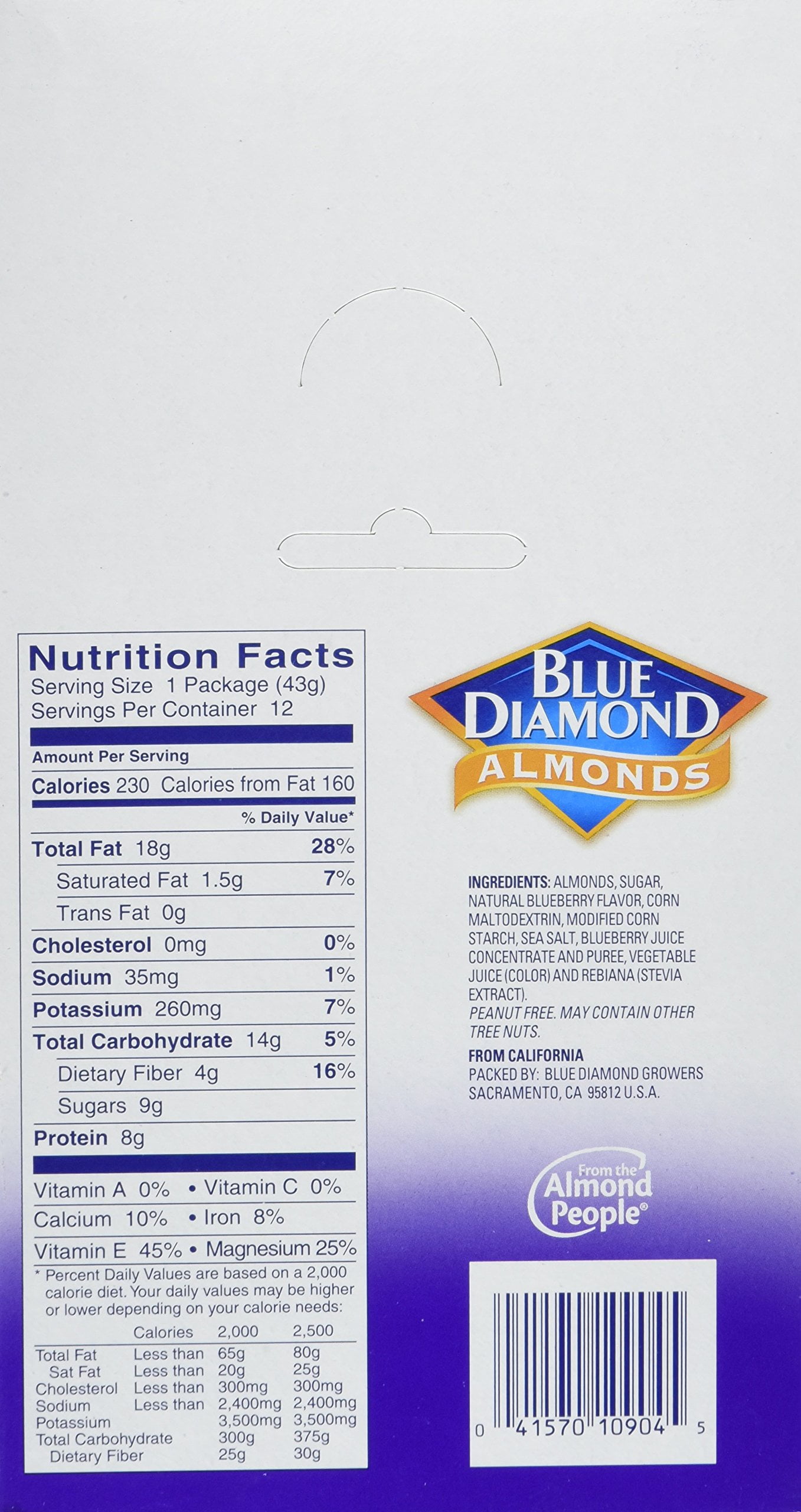 Blue Diamond Almonds Blueberry Flavored Snack Nuts, Single Serve Bags (1.5 oz, Pack of 12)