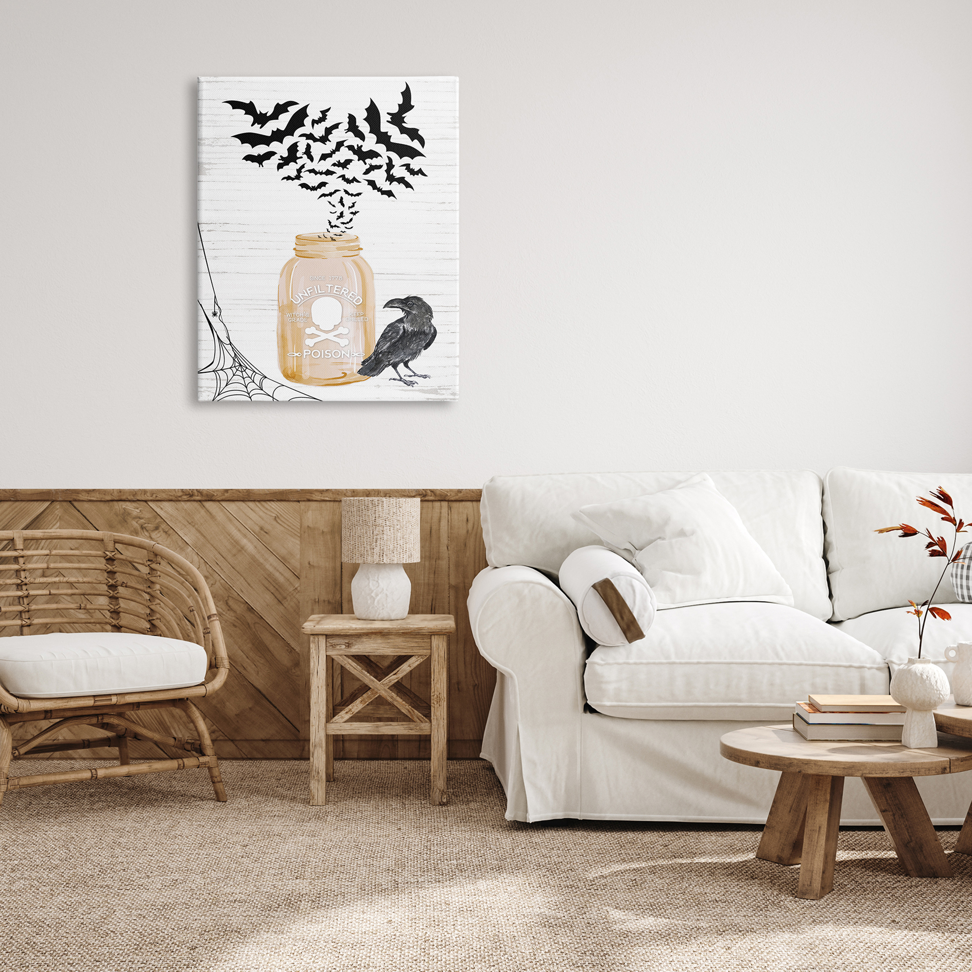 Spooky Bats Flying Black Raven Spider Web Animals & Insects Graphic Art Gallery-Wrapped Canvas Print Wall Art
