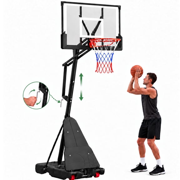 GVDV 44inch Portable Basketball Hoop, 4.46-6.36 FT & 8-10 FT Adjustable Outdoor Basketball Goal for Teens & Adults, Backyard & Driveway