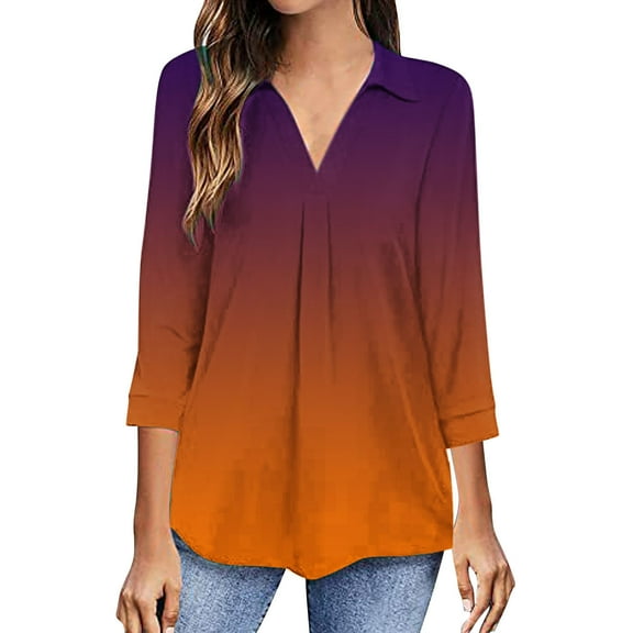 Lindreshi Sweatshirts for Women Loose Fit Fashion Woman V Neck Three Quarter 3/4Sleeve T Shirt Printing Blouse Tops Sweatshirt