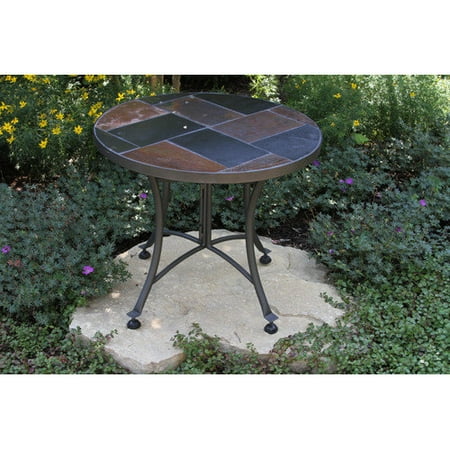 Outdoor Interiors Slate Mosaic Accent Table with Metal Base, 24-Inch, Charcoal