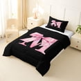 thumbnail image 2 of Manfei Watercolor Bow Letter M Twin Comforter Sets for Girls, Black Pink Initial Bedding Set, Black Reversible, 2pcs, 2 of 6