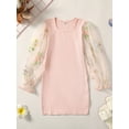 thumbnail image 2 of Bagilaanoe Girl Knitted Dress Floral Embroidery Mesh Long Sleeves Party Dress 6T 7T 8T 9T 10T Kids Casual Dress, 2 of 8