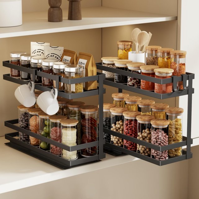 Organizador de especias extraíble de 2 niveles Magheo, metal negro
