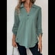thumbnail image 5 of Blusas de Larga con Cuello en V y Botones para Mujer, Camisas Holgadas de Color Liso para y Otoño. Verde XL, 5 of 7