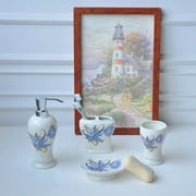 Heavenly Designs Watson Bathroom Accessories - Blue and Gold Ceramic Bathroom Set - Any Age