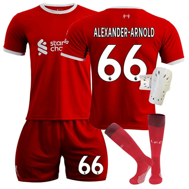 Sien 2324 Maillot de Soccer de la Ligue de Soccer à Domicile, Rouge Profond #66 ALEXANDER.ARNOLD Manches Courtes Col Rond Maillot de Soccer, Ensemble de 4 Pcs pour Adultes, #66/M