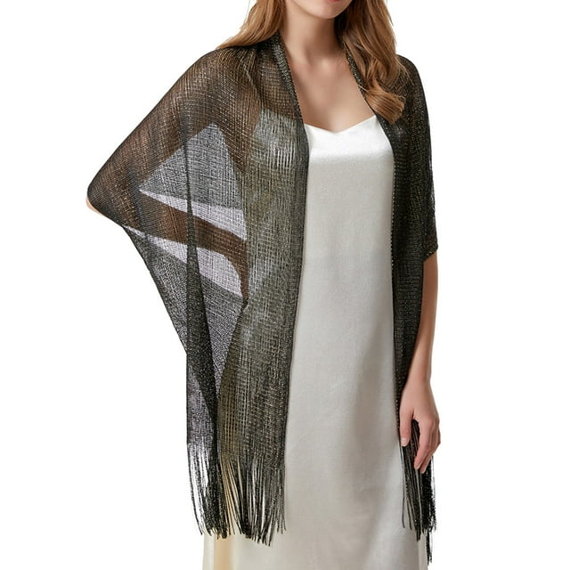 Bufanda de rayón para mujer - Chal de seda dorado y plateado, fino y ligero, talla única 45 x 190 cm, perfecto para el día a día y festivales