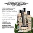 thumbnail image 3 of Kit Vegan 4 pz Nefertiti Shampoo + Acondicionador + Mascarilla + Leave-In + Peine Graduado y Gorro de Baño Alfamar – Sin Sal ni Parabenos, Hidrata y Repara Cabello Seco o Dañado, 3 of 4