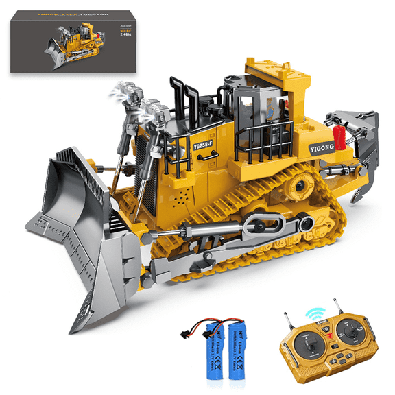 95272FUNN  1:20 Alloy Metal RC Bulldozer Toy, 2.4G Remote Control Construction Vehicle with Lights & Sounds for Boys Age 3 