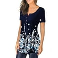 thumbnail image 4 of UTTOASFAY Women Blouses Plus Women Summer Printing Short Sleeves O-Neck Loose T-Shirt Blouse Tops Navy M, 4 of 9