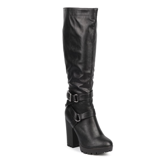 New Women Breckelles Celine-14 Leatherette Knee High Strap Riding Riding Boot Sz