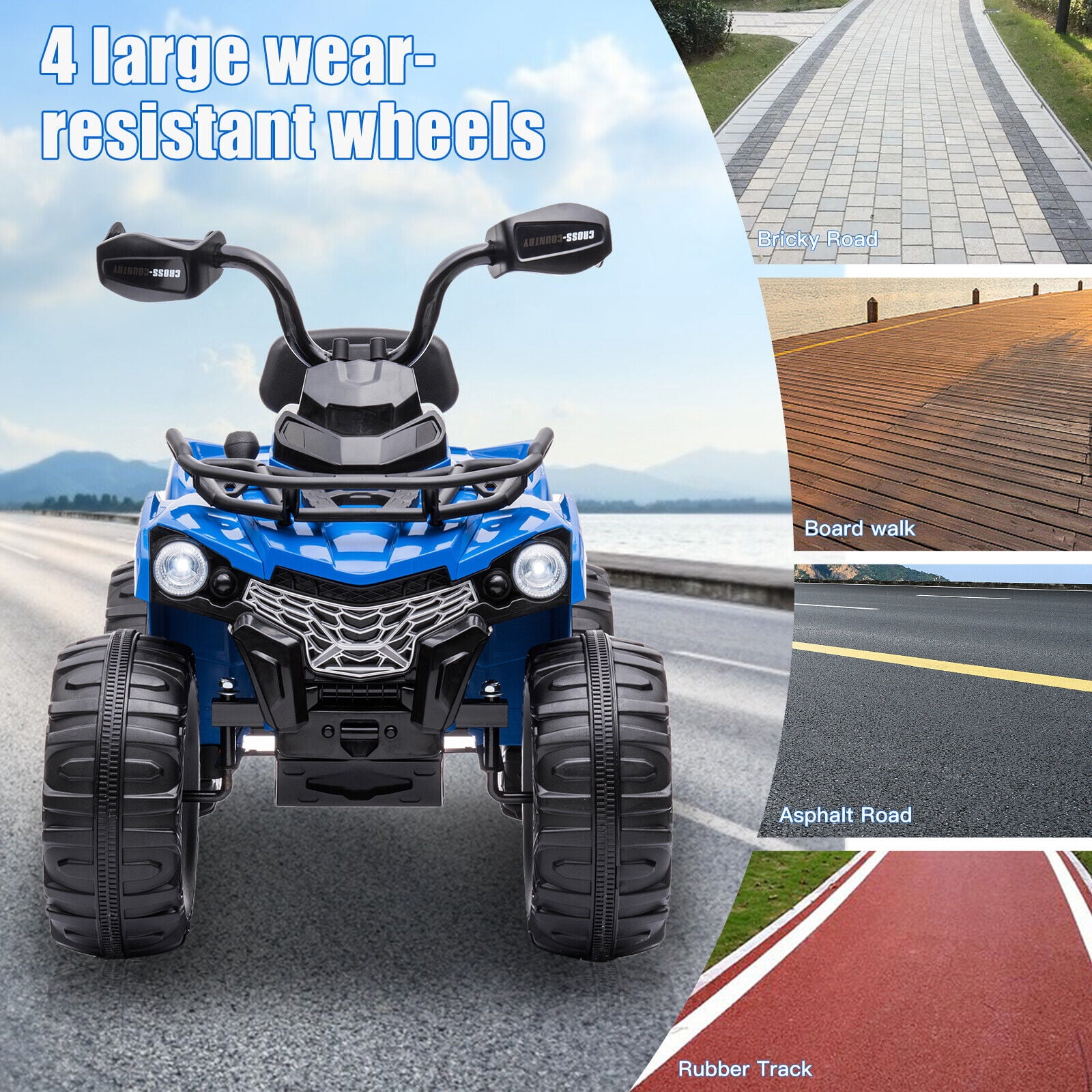Lohoms 12V 4-Wheeler Kids Ride On Car ATV, Electric 12V Rechargeable Battery Powered Kid's Quad Car Toys, With LED Lights Music USB, 2 Speed, Blue