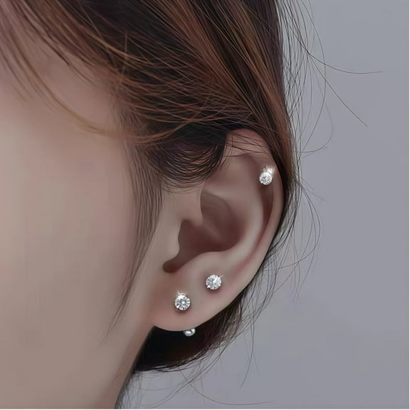 3 Pairs 925 Silver Round Ball Stud Huggie Hoop Earrings for Women, Hypoallergenic Dainty Cartilage Earrings, Christmas Valentine's Day Gift,Silver,3/4/5mm