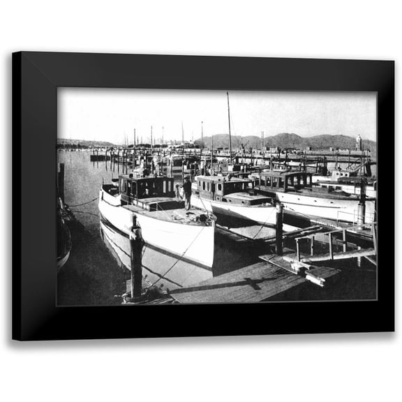 Vintage San Francisco 14x11 Black Modern Framed Museum Art Print Titled - Yacht Harbor, San Francisco, CA