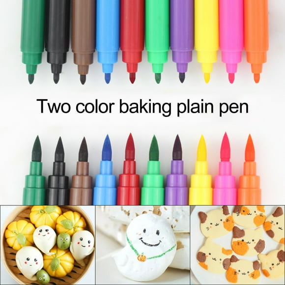 Hicess Baking Pen Strong Coloring Ability Health Double Head Design Edible Safety Baked Drawing Fondant Cookies Pigment Pen for Bakery