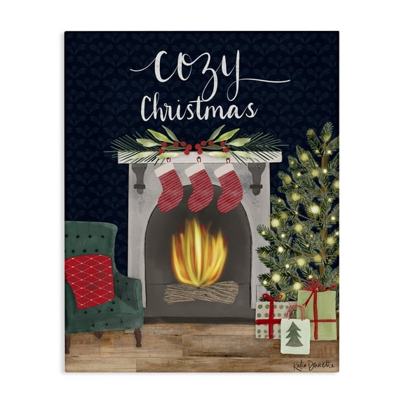 Stupell Industries Farmhouse Cozy Christmas Fireplace Mantle Canvas Art, 24 x 30, by Katie Doucette