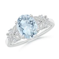 ANGARA Natural Vintage Style Oval 1.5 ct Aquamarine Ring with Diamonds in 14K White Gold for Women (Size-9x7mm) | March Birthstone, Anniversary, Jewelry Gift for Women | Natural Aquamarine Ring
