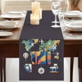 thumbnail image 3 of Travel Adventure Table Runner, Abstract Art Maps Suitcase Hot Balloons Washable Cotton Linen Table Runners 90 Inches Long, Dresser Scarf Runner for Dining/Coffee/Kitchen/Hallway Tables 13''x90'', 3 of 9