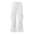 thumbnail image 4 of Ladies Summer Pants High Waisted Buttoned Work Pants Straight Leg Dress Pants with Pockets Jogging Pants for Women White M, 4 of 4