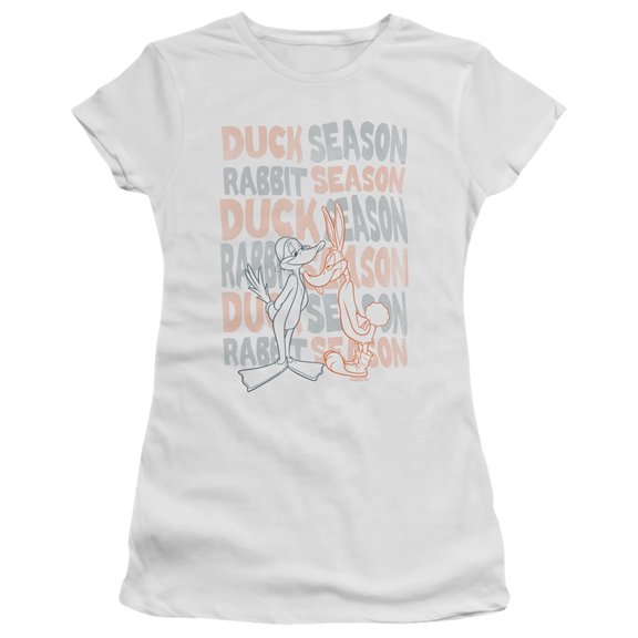 Looney Tunes Duck Season Rabbit Season S/S Junior Women's T-Shirt Sheer White