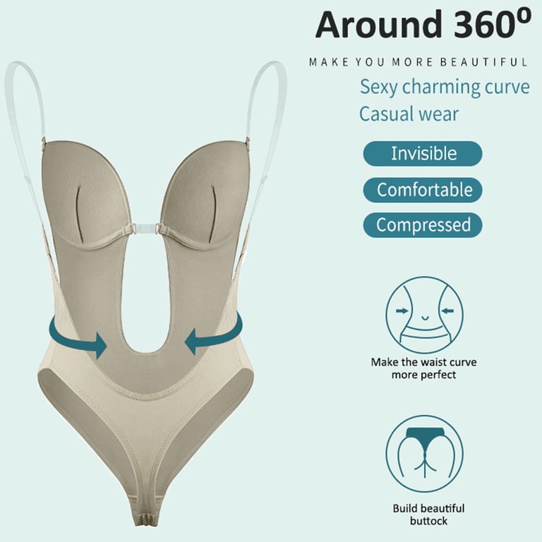 tummy control underwear for backless dress Fantasook Womens Backless Bodysuit Thong Shapewear Invisible Seamless Body Shaper U Plunge Tummy Control Underwear for Dress, Women's, Size: 2XL,