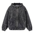 thumbnail image 4 of Women Vintage Washed Hooded Zip Jacket, Oversized Long Sleeve Elastic Hem Loose Casual Street Outerwear(Black,XXL), 4 of 5