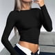 thumbnail image 4 of Camisetas de manga larga para mujer, jerseys informales de cuello redondo, Tops cortos sólidos, camisetas Base, ropa de calle Y2K, Bodycon, 4 of 5