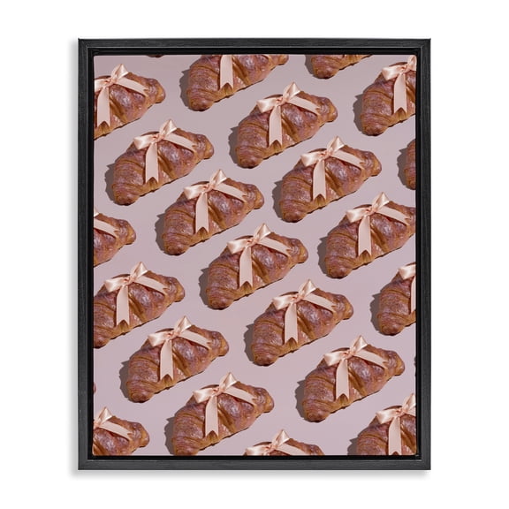 Stupell Industries Glam Croissants with Ribbons Pattern Black Floating Frame Canvas Art, 17 x 21, by LISH Creative